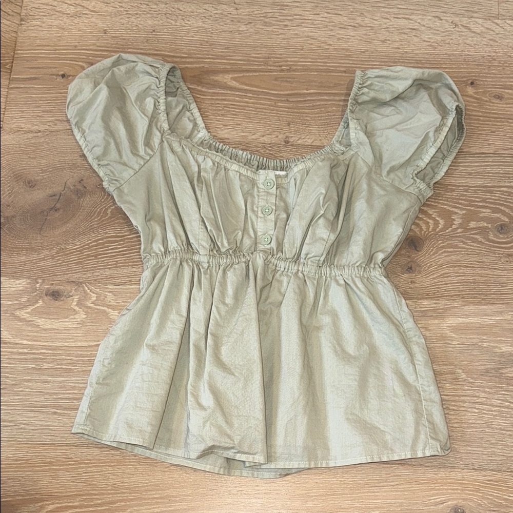 Hollister Sage Green Button Babydoll Top